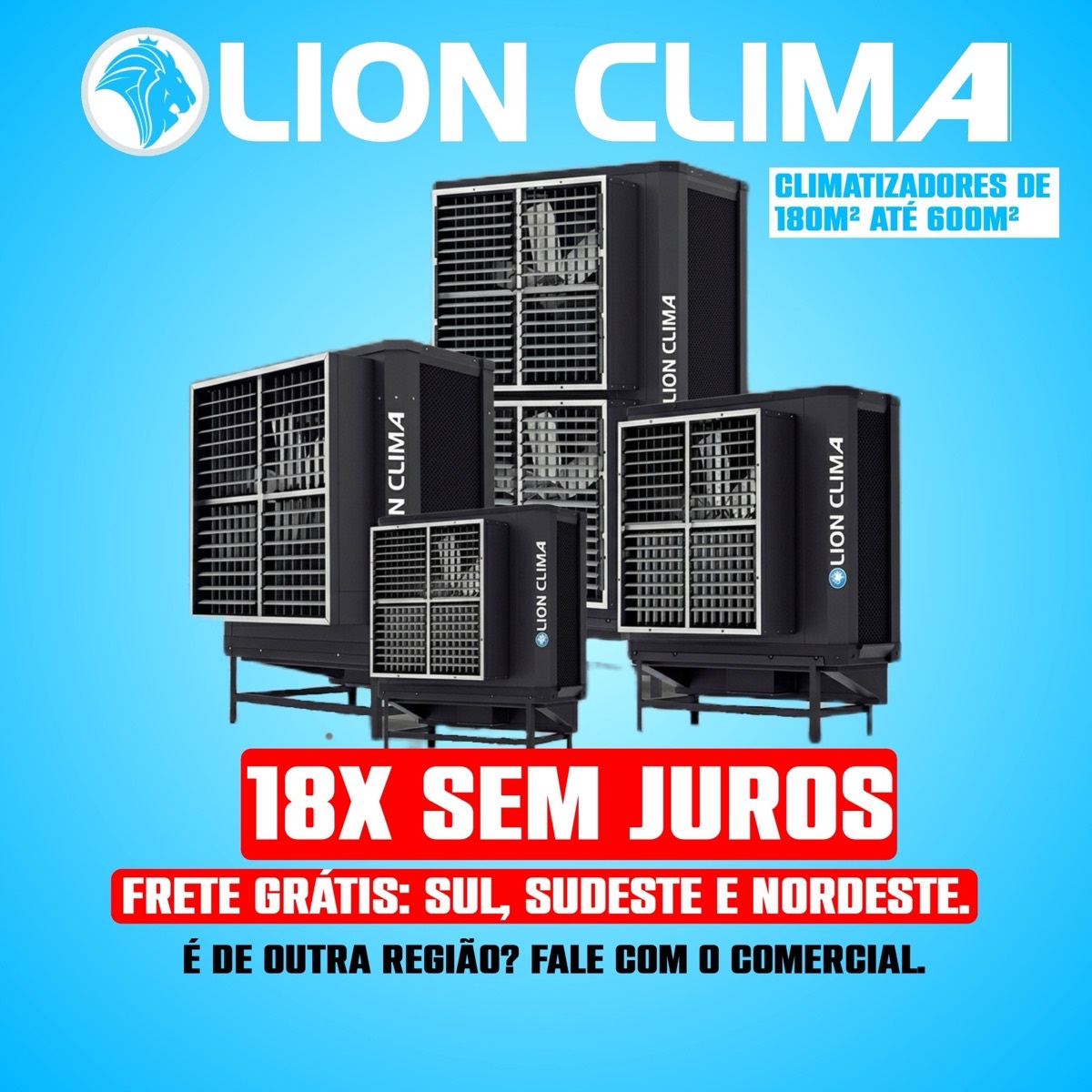Climatizadores Lion Clima de 180m² até 600m², em 18x sem juros e com frete grátis para Sul, Sudeste e Nordeste